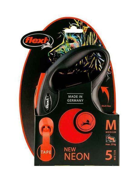 Flexi Рулетка-повідець New Neon М стрічка 5м/25кг помаранчевий 31803 фото
