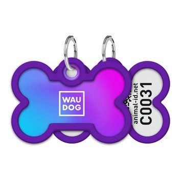 Collar WAUDOG Smart ID QR-паспорт адресник для собак і котів металевий малюнок "Градієнт фіолетовий" кістка Д 40мм, Ш 28мм 231-4034 фото