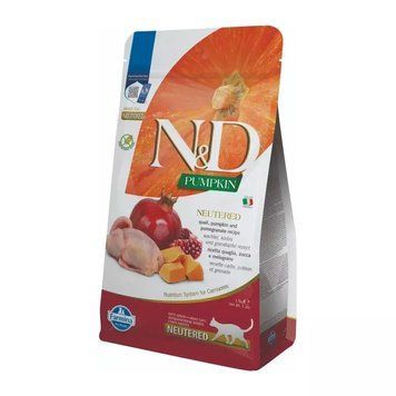 Farmina N&D Grain Free Pumpkin Neutered Cat Quail, Pumpkin & Pomegranate Беззерн. сухий корм для стерилізованих кішок з перепелом, гарбузом і гранатом 1,5 кг 168808 фото