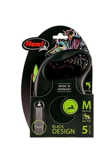 Flexi Рулетка-повідець Black Design M, стрічка, 5м/25кг, зелений 34026 фото