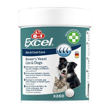 8in1 Excel Brewers Yeast Вітаміни для собак та котів пивні дріжджі з часником для шкіри та шерсті 260 шт 661819 фото