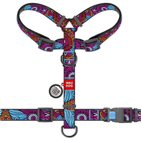 Collar WAUDOG Nylon QR-паспорт шлея для собак анатомічна Н-подібна малюнок "Літо", пластиковий фастекс, M Ш 20 мм, А 40-70, В 50-80 5574 фото