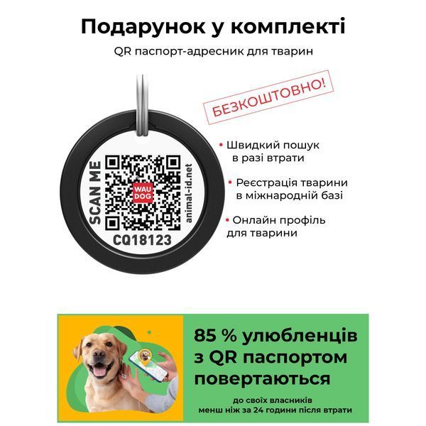 Collar WAUDOG Nylon QR-паспорт шлея для собак анатомічна Н-подібна малюнок "Літо", пластиковий фастекс, M Ш 20 мм, А 40-70, В 50-80 5574 фото