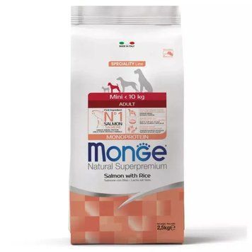 Monge Dog Mini Adult сухий корм для дорослих собак малих порід, лосось з рисом, уп. 2,5 кг 70011570 фото
