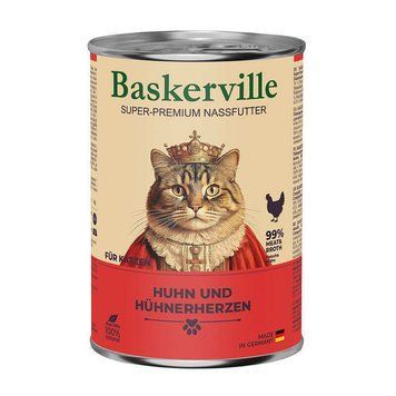 Baskerville М'ясо курки з сердечками повнораціонний вологий корм суперпреміум класу для котів, 400 г 21533 фото