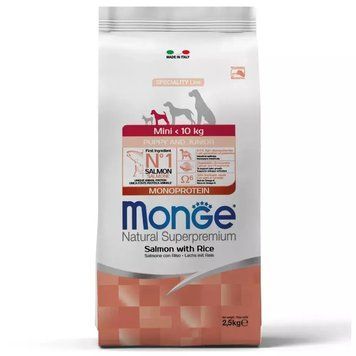 Monge Dog Mini Puppy & Junior сухий корм для цуценят малих порід, лосось з рисом, уп. 2,5 кг 70011051 фото