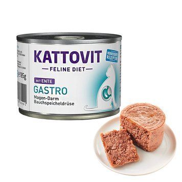 Kattovit Veterinary Gastro Duck КАТТОВІТ ГАСТРО КАЧКА повнораціонний беззерновий вологий дієтичний корм для котів із захворюваннями шлунково-кишкового тракту та підшлункової залози, банка 185г 78049 фото