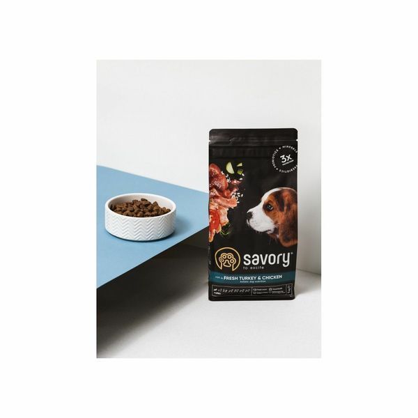 Savory Puppy rich in Fresh Turkey & Chicken Корм сухий для цуценят всіх порід зі свіжою індичкою і куркою 1 кг 30280 фото