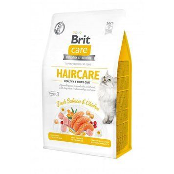Brit Care Cat Grain Free Haircare Healthy and Shiny Coat Корм сухий для котів догляд за шкірою і шерстю лосось та курка, уп. 400 г 171307/0891 фото