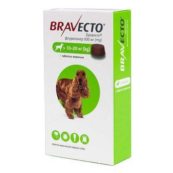 Bravecto 10-20 кг, таблетка жувальна для середніх собак, 1 т./уп. MSD14652 фото