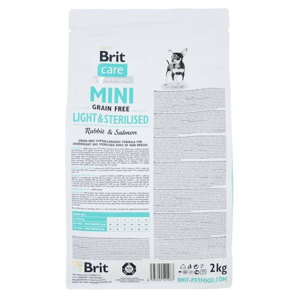 Brit Care Dog Grain Free Mini Light Sterilised сухий корм для дорослих собак дрібних порід, з кроликом та лососем, уп. 2кг 170785/1067 фото