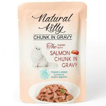 Natural Kitty Chunk in Gravy Chicken and Salmon Повноцінний вологий корм для котів у вигляді шматочків Курки та Лосося у соусі, 85 г. NKS240801 фото