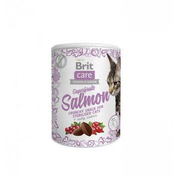 Brit Care Cat Snack Superfruits Salmon Ласощі для дорослих стерилізованих котів з лососем шипшиною та журавлиною 100 г 111270 фото