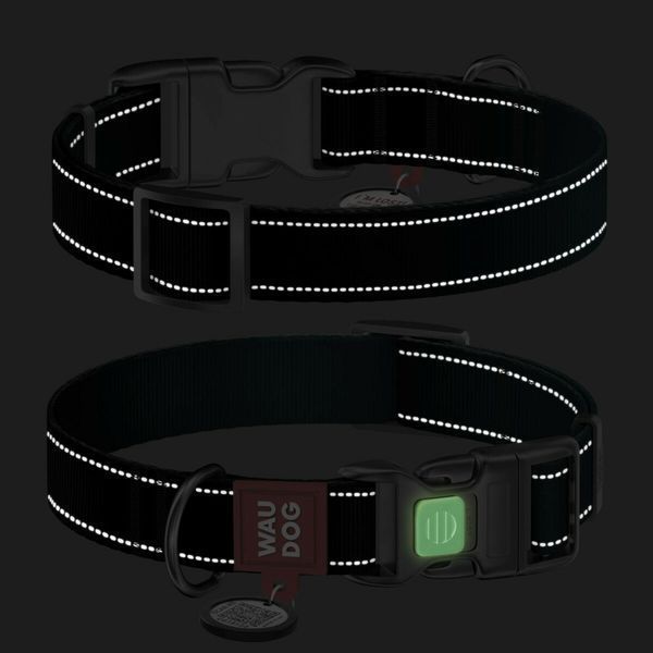 Collar WAUDOG Nylon Mono QR-паспорт нашийник для собак нейлоновий світловідбивний, пластиковий фастекс, S, Ш 15мм, Дов 25-35см чорний 52091 фото