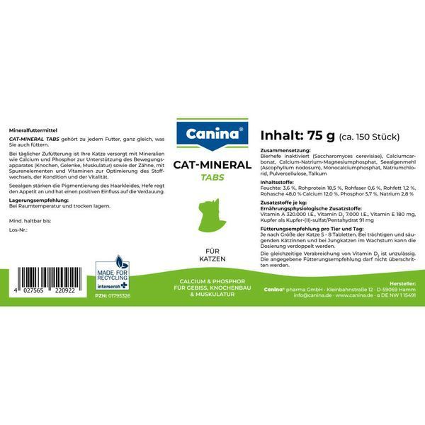 Canina Cat-Mineral Tabs Вітамінно-мінеральний комплекс для котів 75 г 150 табл. 220922 AD фото