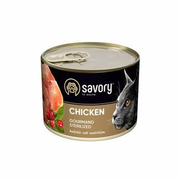 Savory Cat Can Adult Sterilised Корм вологий консерви для стерилізованих котів з куркою 200 г 30754 фото
